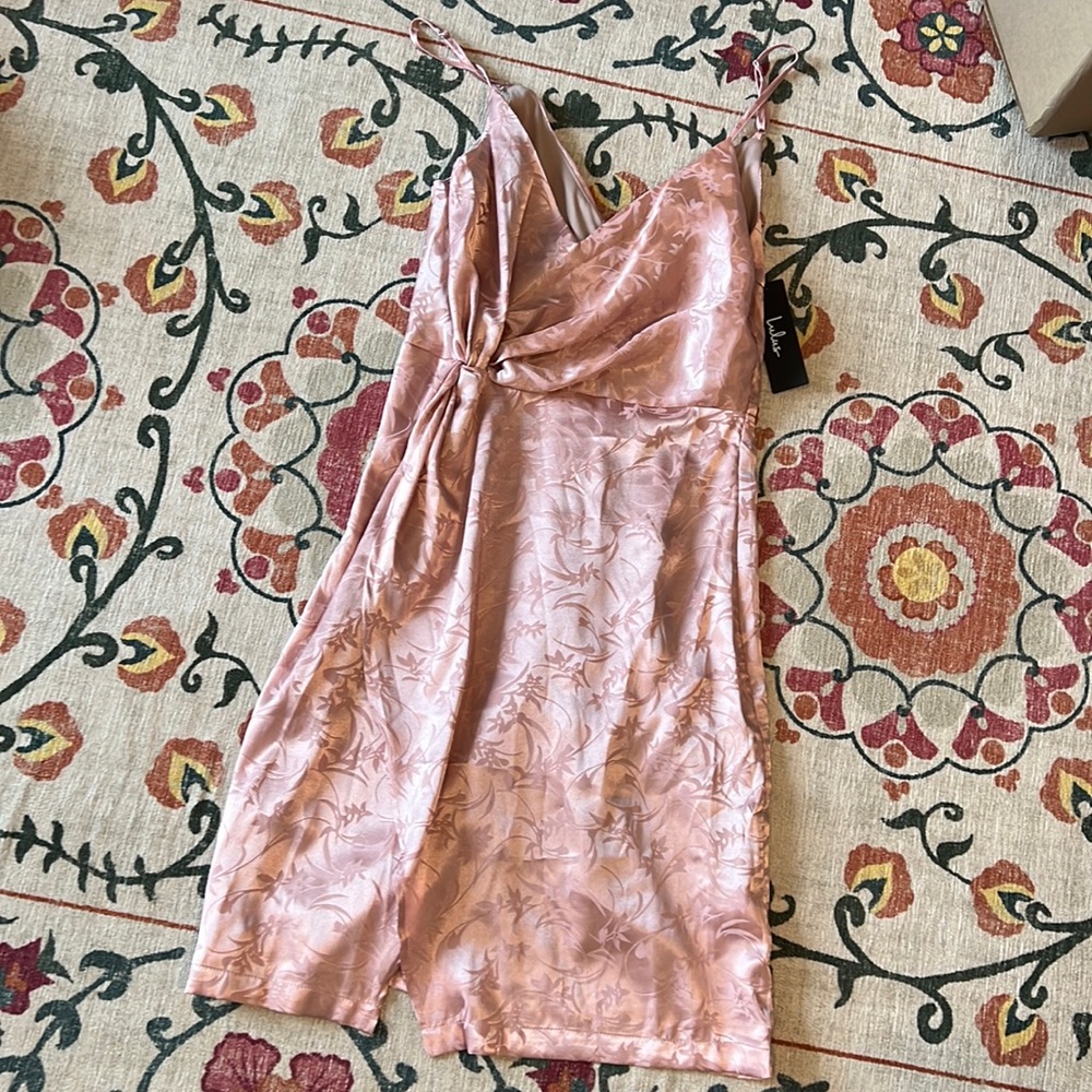 NWT Lulus pink satin dress with floral texture
